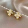 18K Gold Stainless Steel Rotatable Zircon Clover Flower Jewelry Set Earrings Necklace Ring for Women-for Wedding Gift