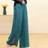 Retro Chinese Style Elastic Waist Loose Cotton Linen Pants with Heavy Embroidered Wide Leg Pants for Women