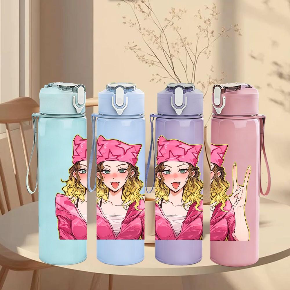 1PC Pink Hat Fashion Girl 750ml Color Plastic Sports Water Bottle Leakproof Flip Straw Lid Suitable for Sports Office Home Use