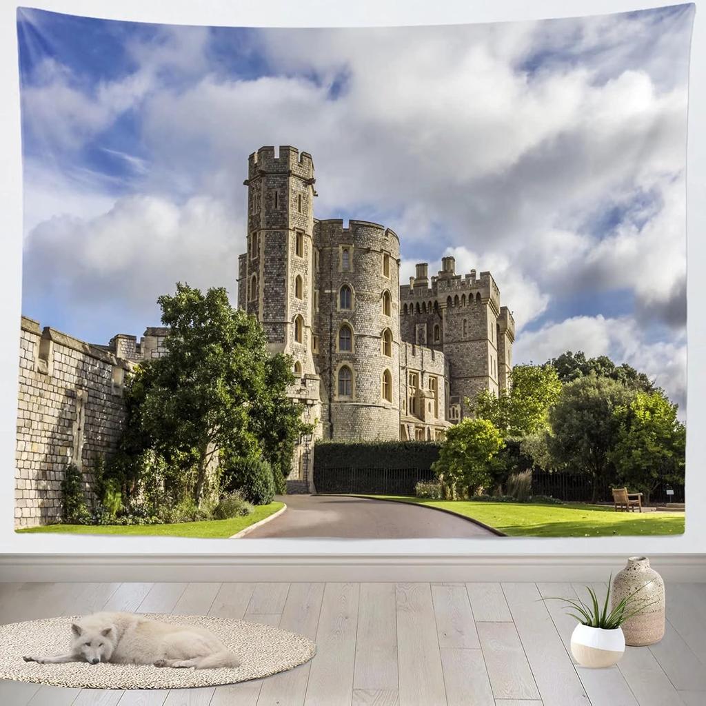 Neuschwanstein Castle Tapestry Photography Backdrop Fall Forest Bavaria Picture Landmark Art Large Wall Hanging Kid Teen Adults