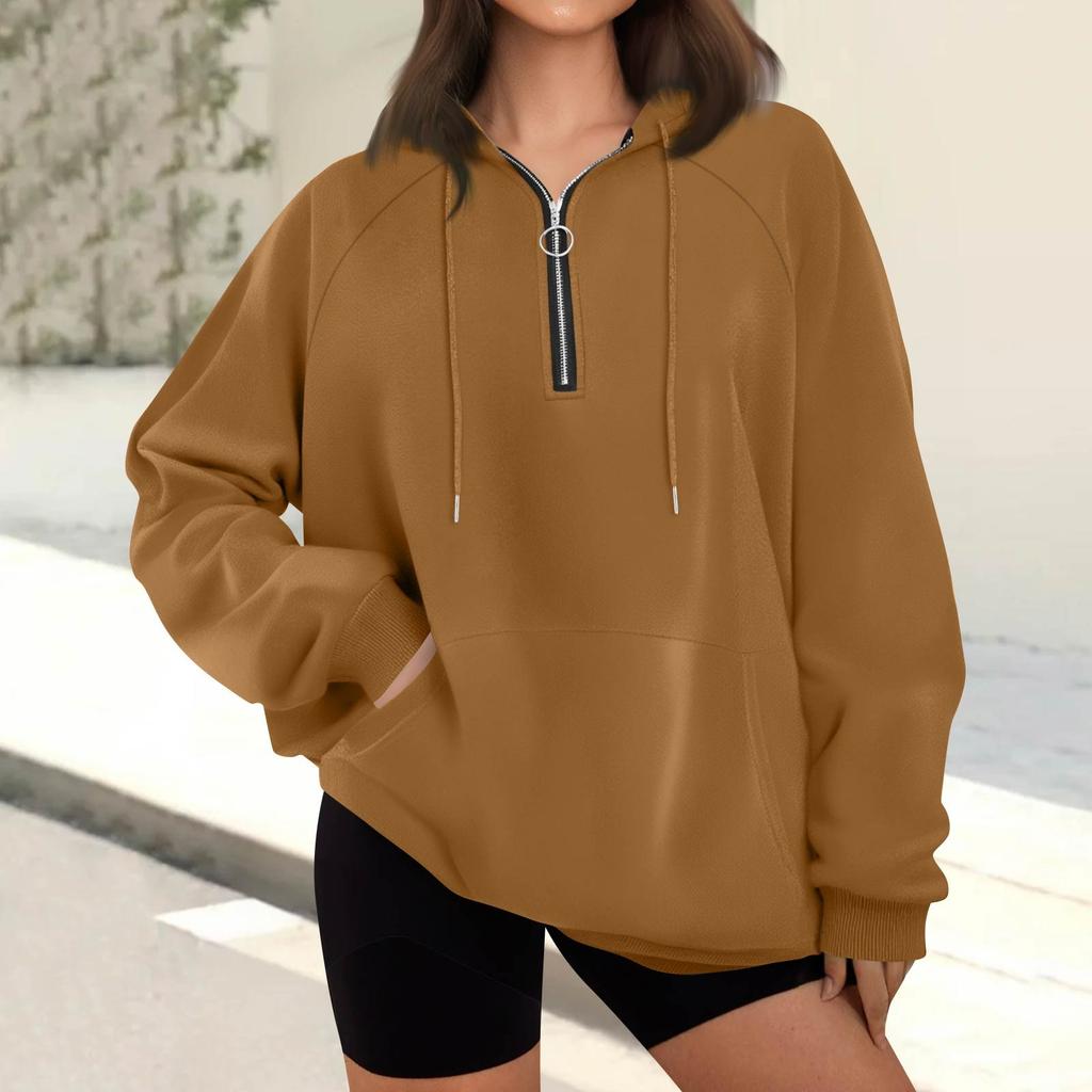 Женская повседневная модная толстовка с длинным рукавом, однотонная, на молнии, с капюшоном, с карманом