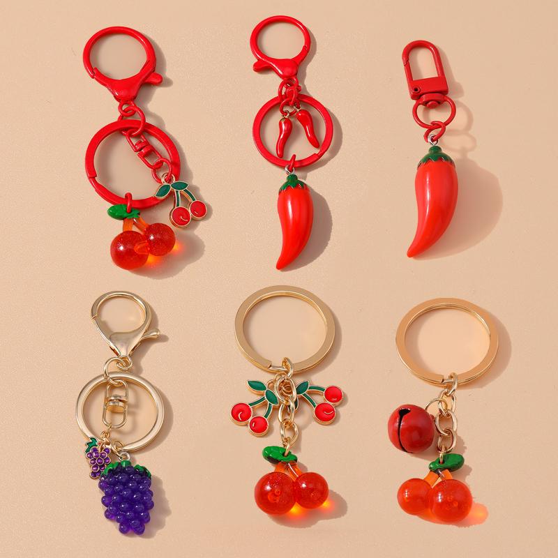 Cute Resin Simulation Fruit Cherry Keychain Chilli Key Ring Pendants for Women Girls Handbag Accessories DIY Jewelry Gift