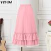 VONDA Women Summer High Waist Lace Ruffle Skirts
