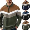 Men's Casual Loose Colorblock Print Lapel Button Long Sleeve Top