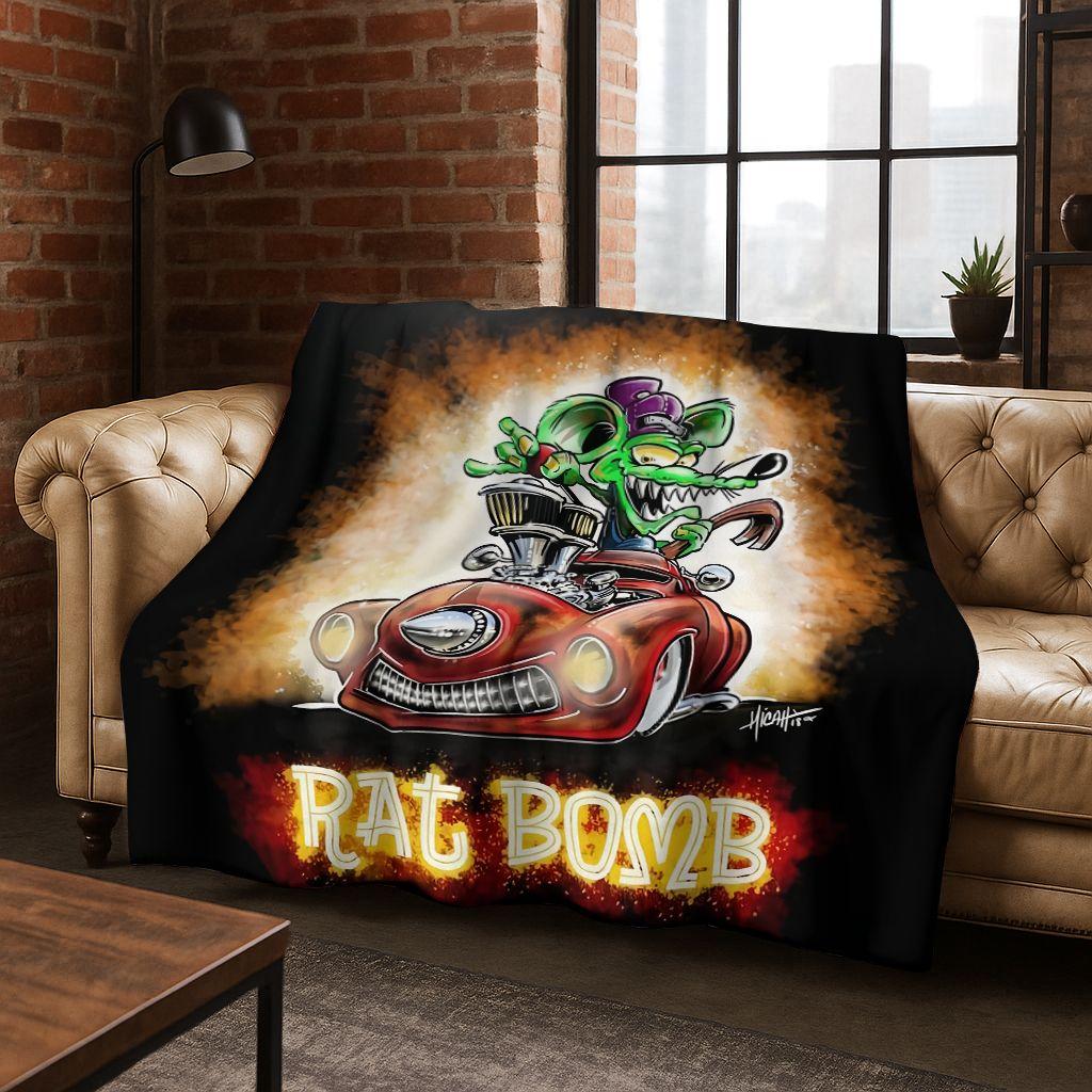 3D Бунтарский RAT FINK Автомобильный Знак Мультяшное Фланелевое Одеяло, Теплое и Уютное Мягкое Плед для Дома Спальни Кровати Дивана Покрывало для Пикника