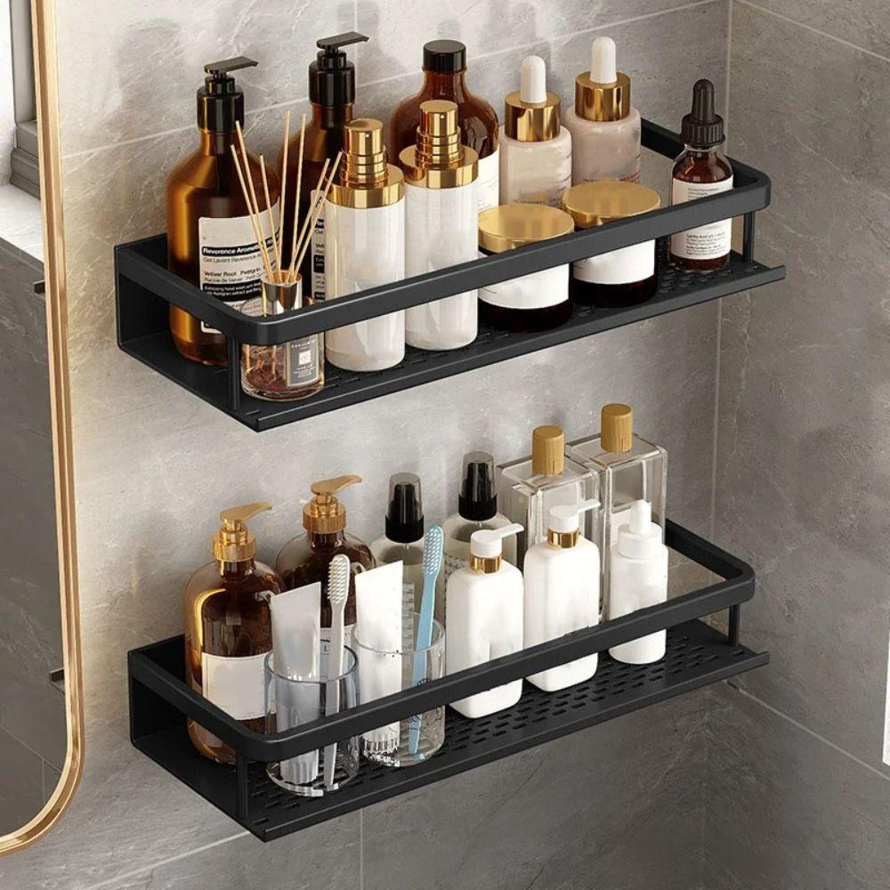 Black Bathroom Shelves Space Aluminum Toilet Rack Practical Makeup Organizer for Kitchen