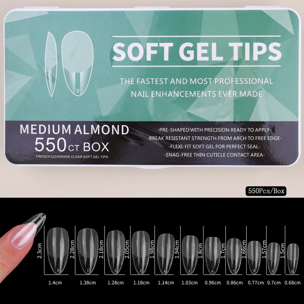 550 шт., мягкие гелевые типсы для предварительной полировки, ПММА, без складки, пресс для ногтей, полное покрытие, прозрачные гелевые типсы
