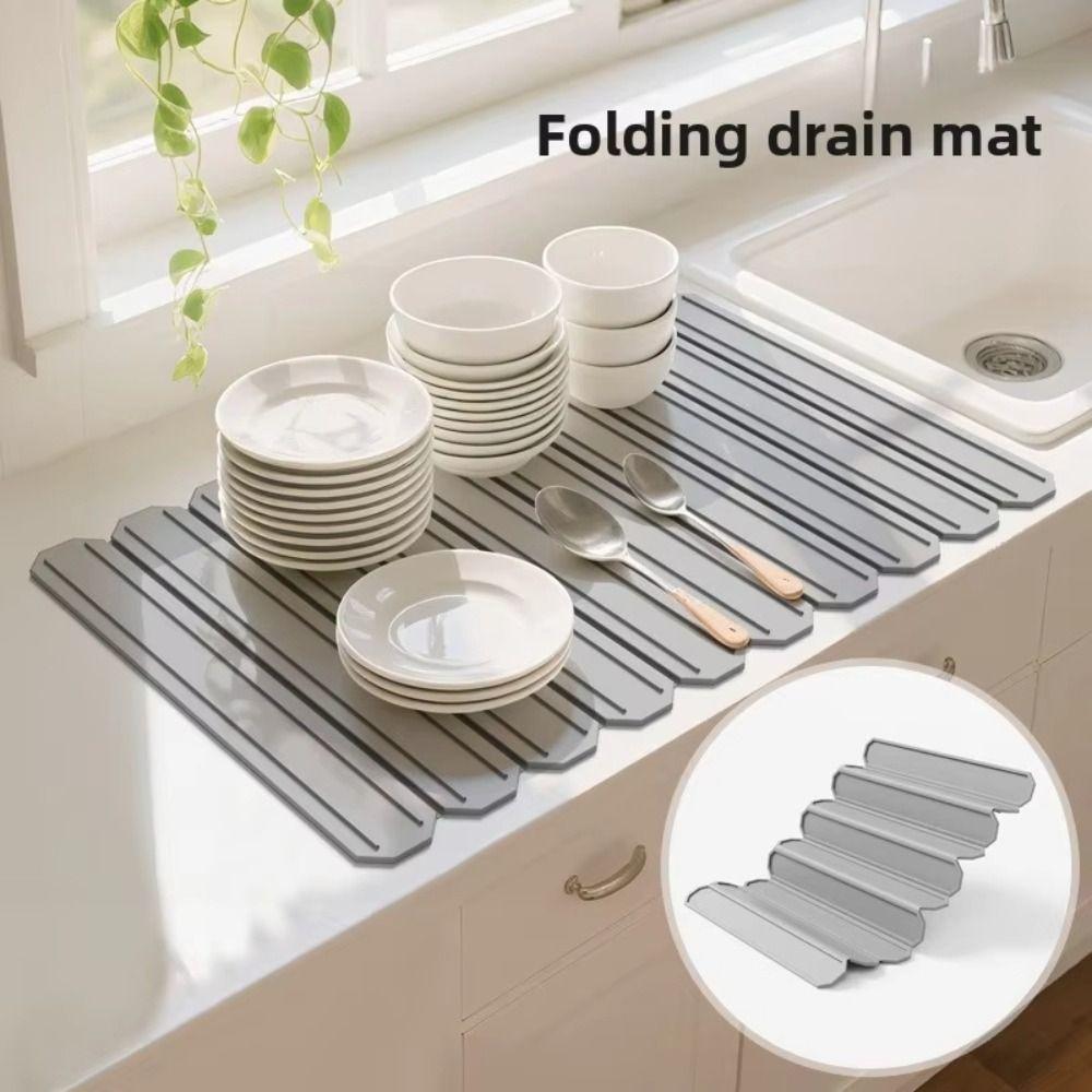 Collapsible Kitchen Drying Mat Quick-drying Countertop Drain Tray Utensil Storage