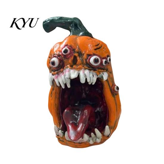 Fangs Pumpkin Decoration Halloween Evil Figurine, Ornament with Multi Eyes and Spooky Decorations Fangs, Demon Resin Statue for Party Shape