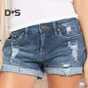 Джинсовые шорты для женщин, рваные джинсовые шорты со средней посадкой и карманами, летние повседневные эластичные джинсовые шорты с манжетами и подолом