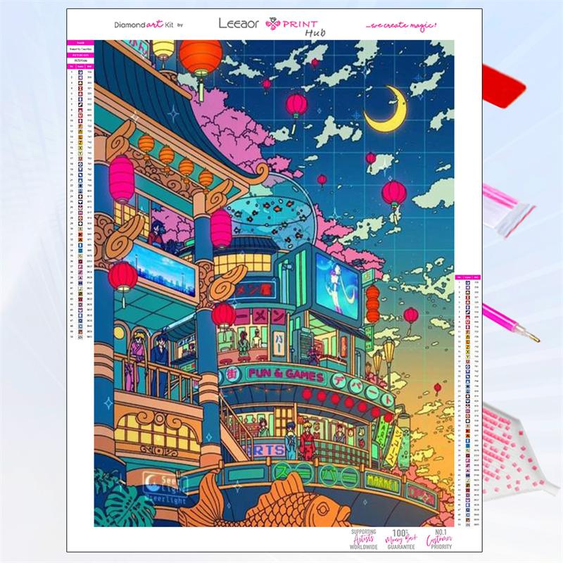 5D Diy Diamond Painting Japanese Anime Building Scene Fantasy Full Rhinestone Mosaic Embroidery Cross Stitch Kit Home Decor Gift