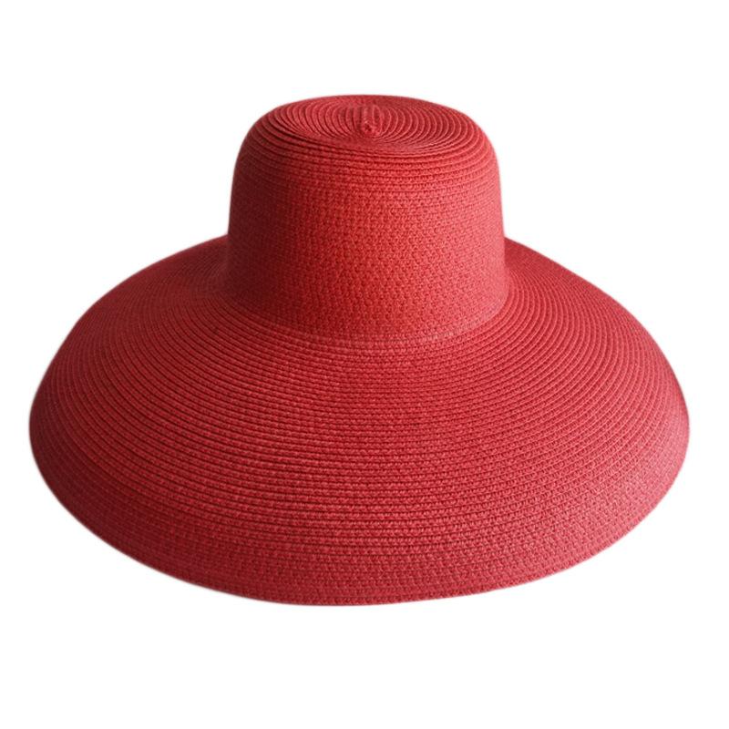 French Retro Women'S Summer Black Red Big Brim Sunshade Vacation Beach Sun Bell Hepburn Straw Hat