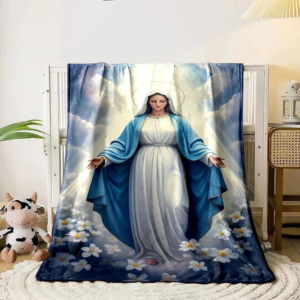 Our Lady of Grace Floral Halo Soft Throw Blanket Printed Blanket for Living Room Bed Couch lunch break Soft Cozy Blanket for Friend's festival Gift
