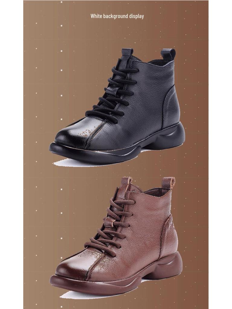 Ретро ботильоны Martin из натуральной кожи для женщин - Толстая подошва, Нескользящие, Мягкая кожа для осени и зимы