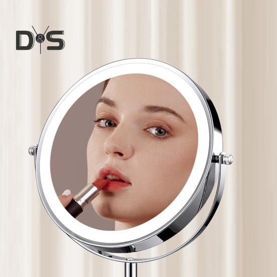 Зеркало для макияжа с подсветкой 3/5/10X, регулируемая высота и яркость, перезаряжаемое, двухстороннее увеличительное зеркало, 3 цвета, вращение на 360 градусов, светодиодный сенсорный экран