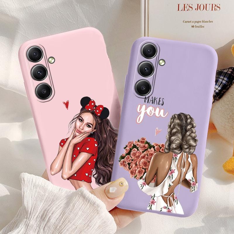 Милый чехол для девочек для iPhone Samsung A55 S24 FE S25 M35 A06 Xiaomi Redmi Note 13 Pro 14C Huawei Honor Realme противоударный матовый чехол для телефона с защитой от царапин
