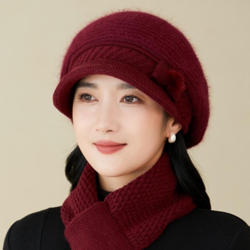 New Women's Autumn and Winter Faux Rabbit Fur Cap with Fleece Ear Protectors To Keep Warm Outdoor Knitted Wool Cap