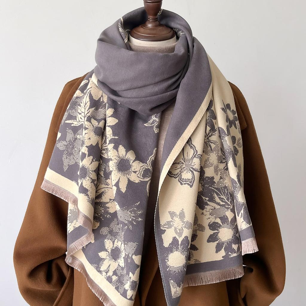 Ретро Винтаж Принт Шарф Кашемир Люксовый Бренд Принт Зимняя Пашмина Сохраняет Тепло Шали и Накидки Одеяло