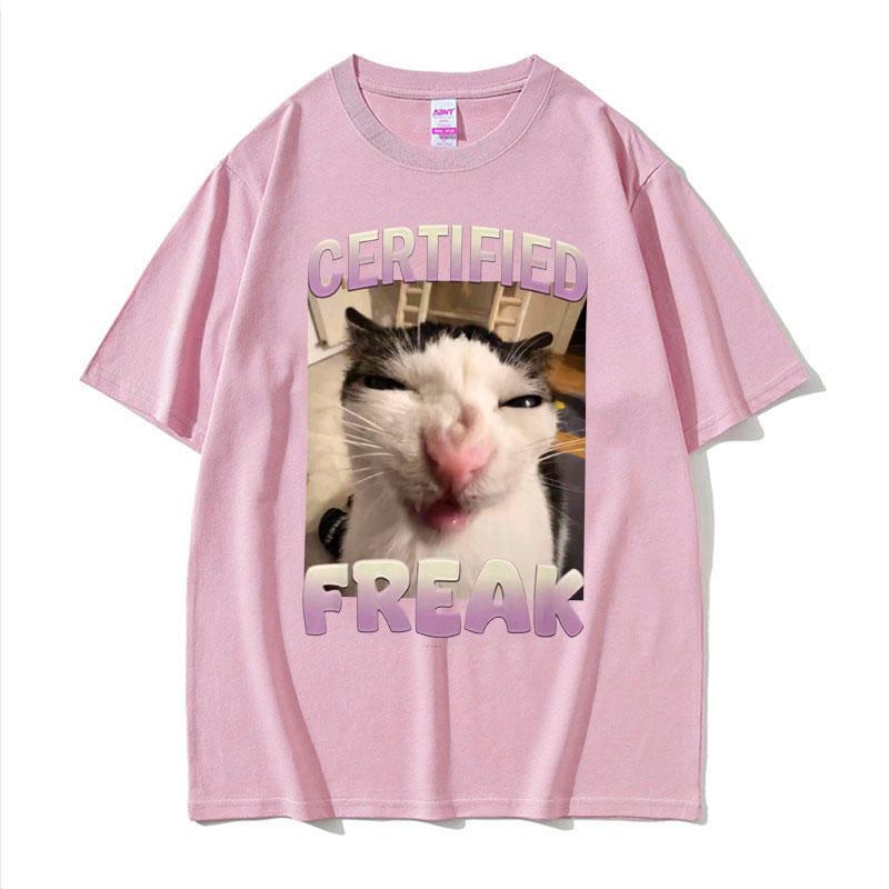 2025 Summer Certified Freak Cat Meme T Shirt Funny Hilarious Cats Expression Humor Men Women Fashion 100 Cotton Tshirt Y2k