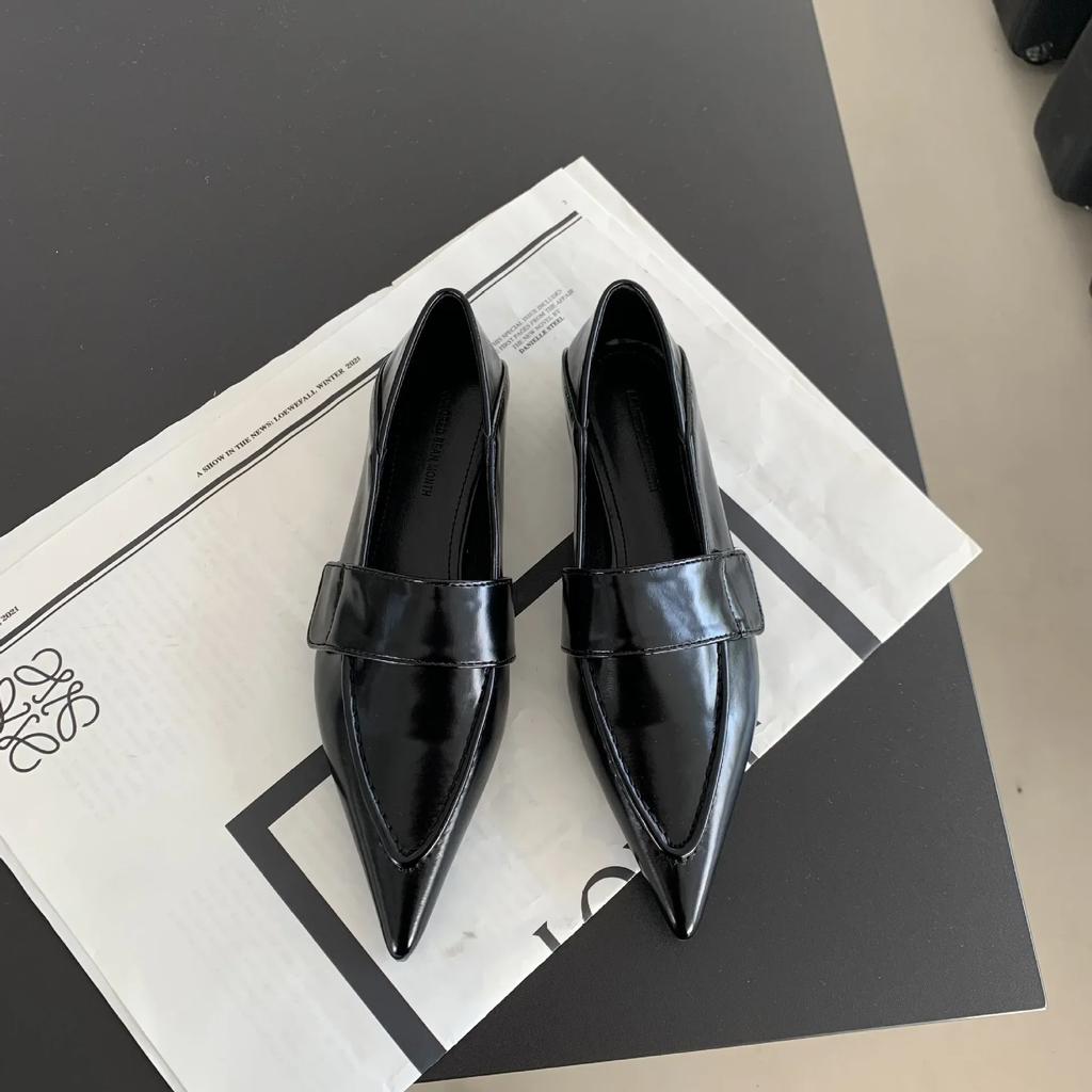 2024 Новые женские балетки с острым носком, туфли-лодочки, повседневные лоферы, весна-осень, однотонные мокасины на толстом низком каблуке