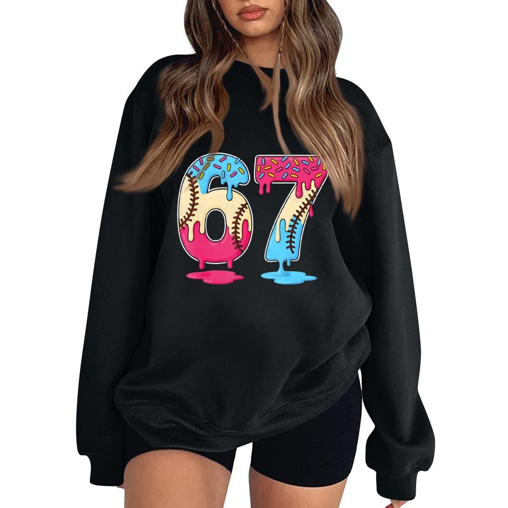 Women's Fashionable Casual Long-Sleeved Round-Neck Printed Pullover Sweatshirt