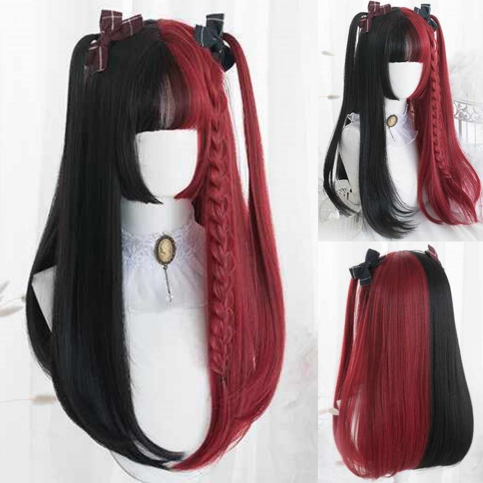 OLACARE синтетический длинный прямой парик Лолита с челкой парик для девочек милый омбре голубой блонд черный парик для косплея вечеринки Хэллоуина Харадзюку