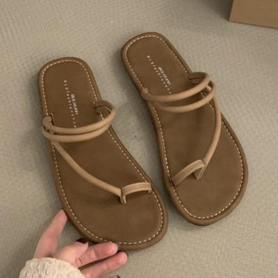 Мода 2025 Лето Вдохновленные Францией Шлепанцы-вьетнамки с открытым носком Плоская мягкая подошва Комфортные сандалии Универсальные шлепанцы Повседневные слайды для пляжа