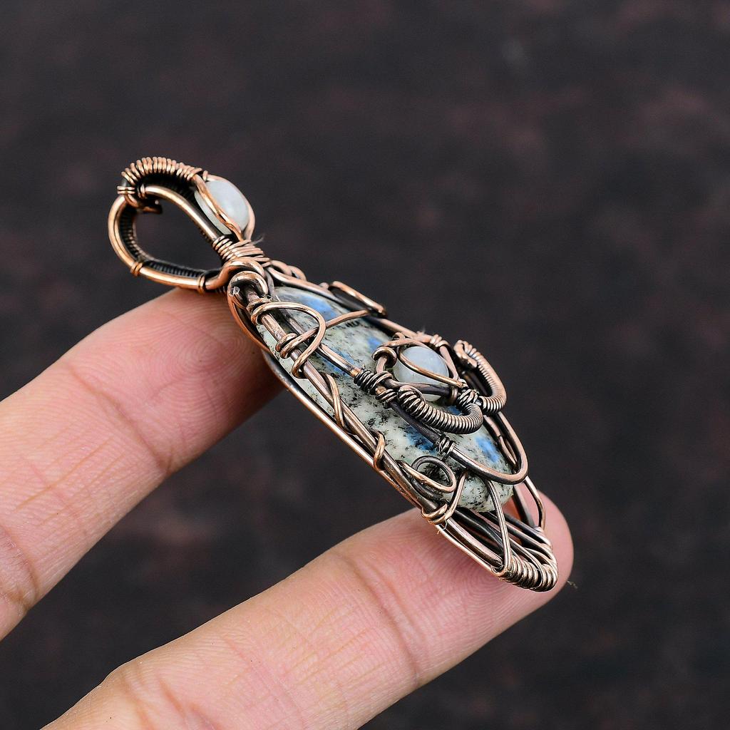 Дурной глаз K2 Подвеска из яшмы Медная проволока Обернутая подвеска Подвеска из драгоценного камня Медные украшения Подвеска из радужного лунного камня Подвеска ручной работы для подарка