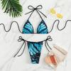 Two Piece Swimsuit Women Butterfly Print Bikini Set, Halter Tie Top & Side Thong, Beachwear Triangle Swimsuit, Sexy Beach Bathing Suit for Summer