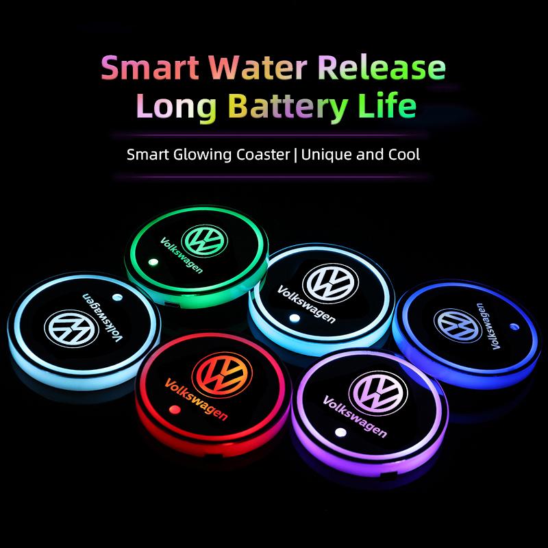 Car Glowing Coasters LED Light Water Cup Mat For VW Golf Amarok T5 Phaeton GTI Teramont ID3 Car USB Charging Coasters keychain zd0