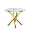 Round Dining Table, 80 x 80 x 75 cm, Glass Top, Gilded Legs, Can Be Used as Coffee Table/Side Table, Modern Minimalist Style, Gold + Glass