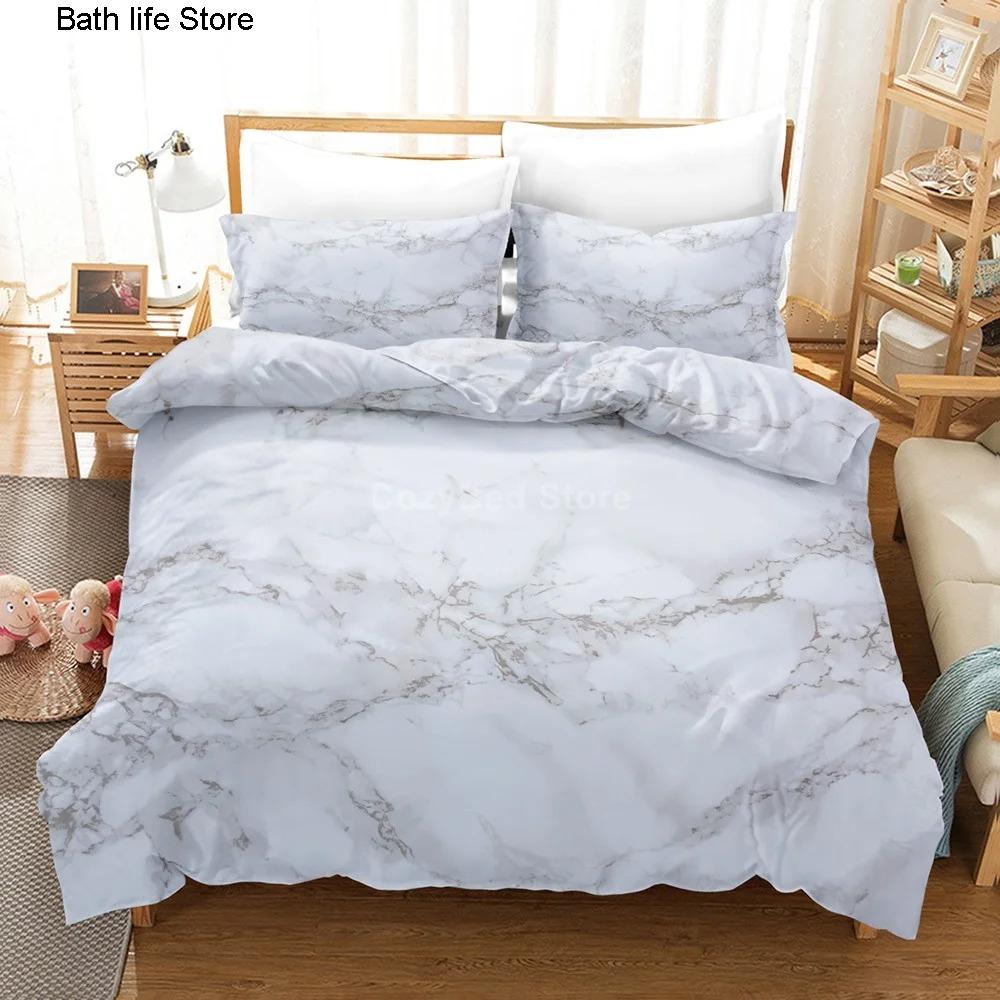 Gold White Marble Bedding Set Luxury Duvet Cover Queen King Size Soft Comforter Bed Linen for Adults