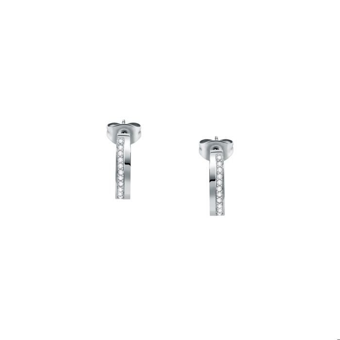 Boucles d'oreilles créoles - SAUP04 - Acier - Cristal - Blanc - Femme