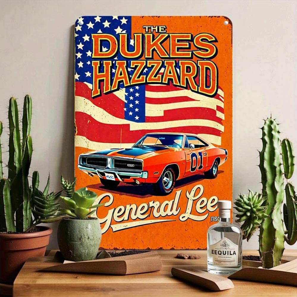 Вывеска «Дюки из Хаззарда» 1980-х годов «General Lee» - Оранжевый маслкар с силуэтом скачущего ковбоя | Коллекционный стальной декор
