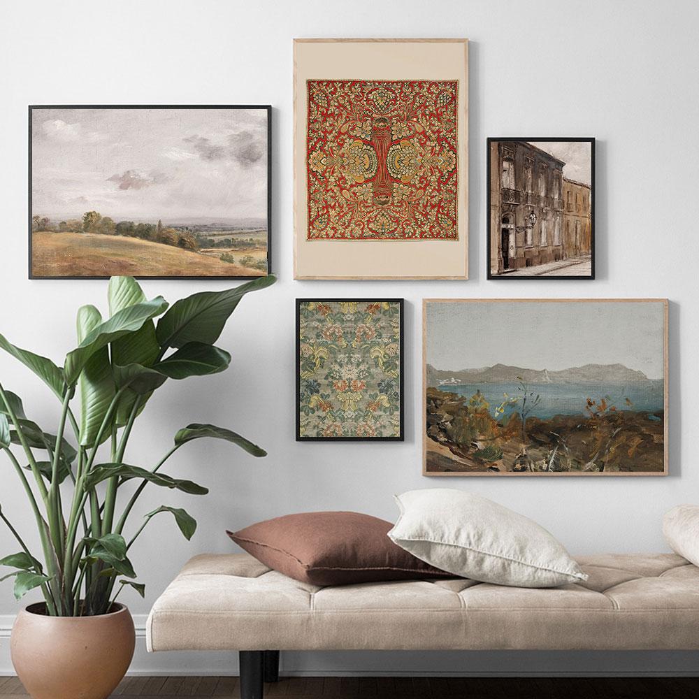 Vintage European Landscape Coastal Poster Botanical Art Print Textile Canvas Oil Painting Wall Picture Living Room Home Decor