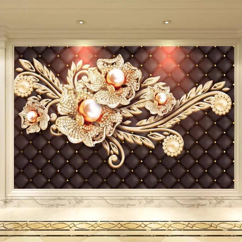 Фрески Обои 3D стерео черные простые ювелирные изделия цветы Европейский стиль Фреска гостиная ТВ фон обои домашний декор