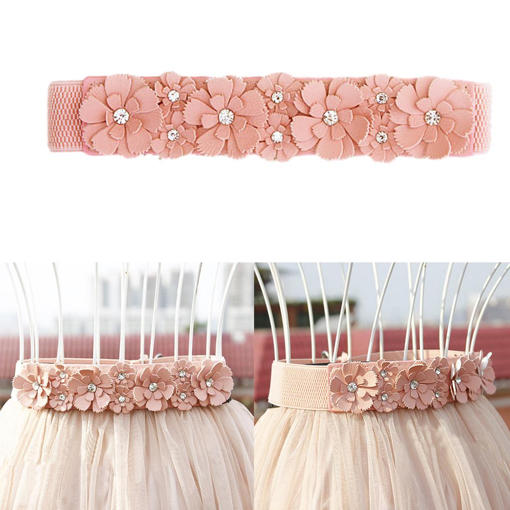 Ladies Elegant Style Waist Belt Delicate PU Flower Decors Stretchy Belt Universal Dress Women Summer Shirt Waist Belt