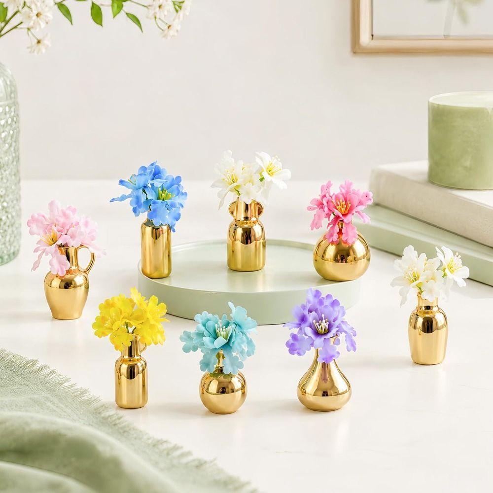 8Pcs 3D Mini Ceramic Vase Magnets DIY Vase Fridge Stickers Tiny Magnetic Bud Vases Living Room