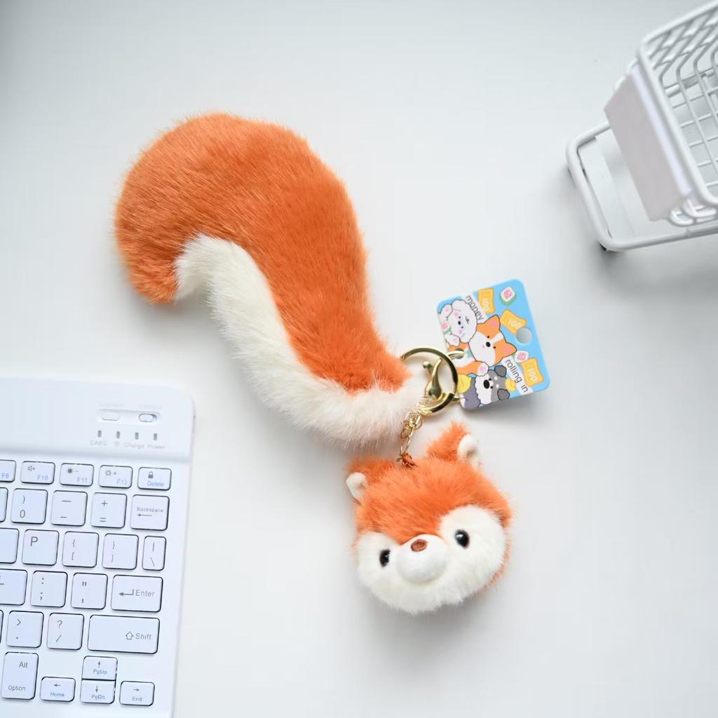 18cm Long tail Squirrel Raccoon Bear Plush Pendant Kawaii Animals Hairy Plush Keychains Bag Car Phone Hanging Plush Keyrings