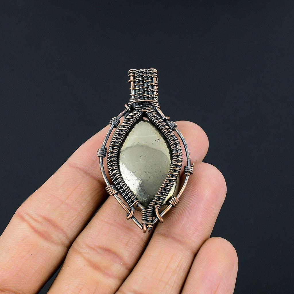 Золотой кулон из пирита апачей, украшение, обернутое медной проволокой 999 пробы, кулон с драгоценным камнем, подарок для нее, изящное украшение ручной работы