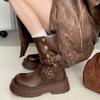 Fashion Brown Retro Chunky Heel Thick Bottom Boots for Woman New Spring Autumn Vintage Heightening Mid-calf Boots Gothic Ladies Shoes