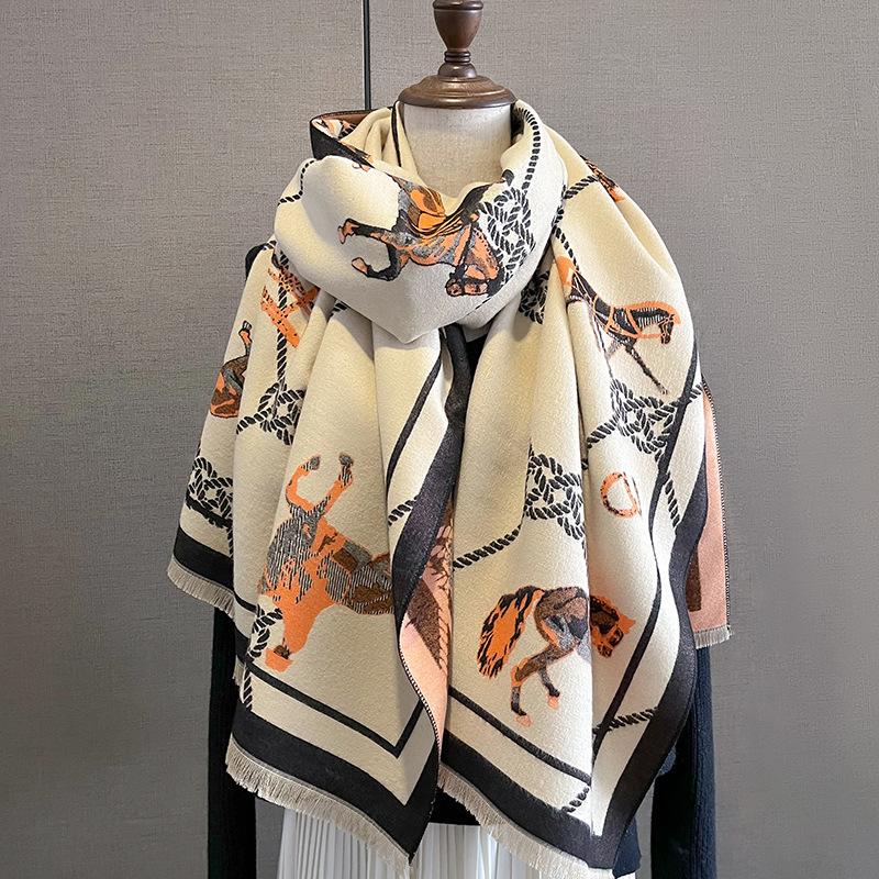 Новый ретро-модный искусственный кашемировый шарф для женщин зимой, утолщенный и теплый для шеи, шаль двойного назначения снаружи