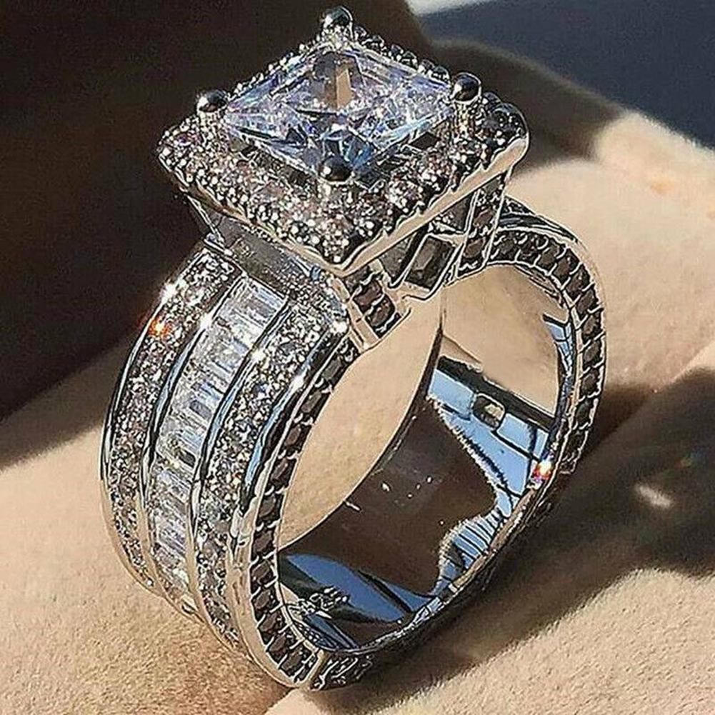 Великолепное женское серебряное цветное квадратное кольцо со стразами белого цвета, модное свадебное помолвочное ювелирное изделие