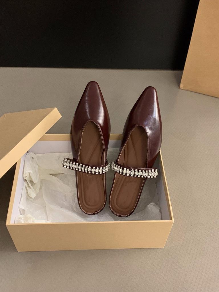 Inner Heightening Bag Head Half Slippers Women's Shoes Outer Wear 2025 New Summer Pointed French Mary Jane Half Tray Single Shoes