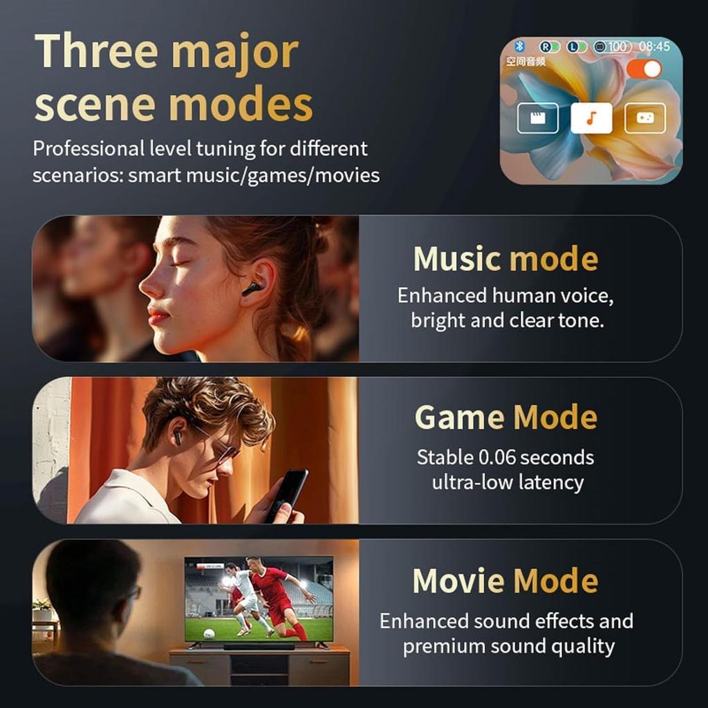 Active Noise Cancelling Earbuds ANC Smart Touch Screen Bluetooth 5.4 Ear Buds Earphones for iPhone Android True Wireless Earbuds for Sport Workout Gym