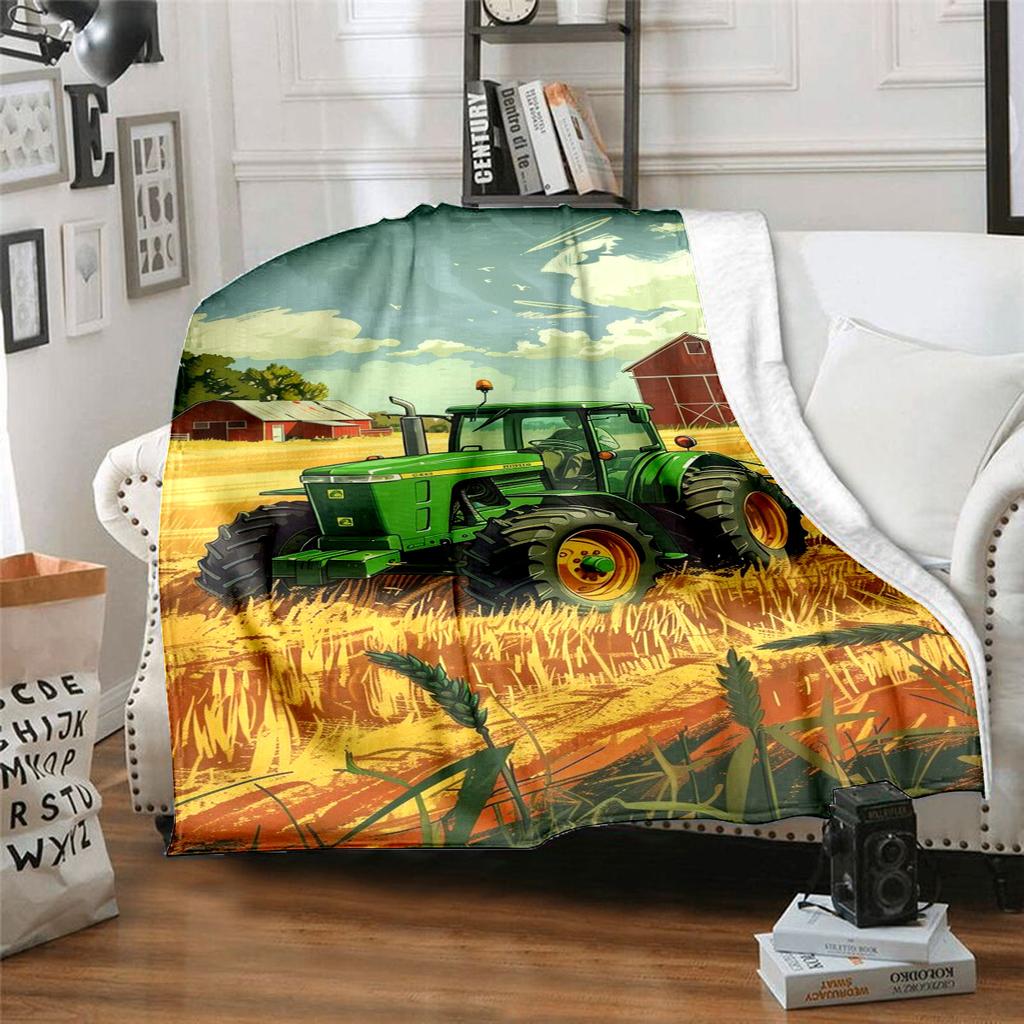 1PC Tractor Farmhouse Scene Blanket Soft Comfortable All Seasons Suitable Sofa Office Travel Festive Gift