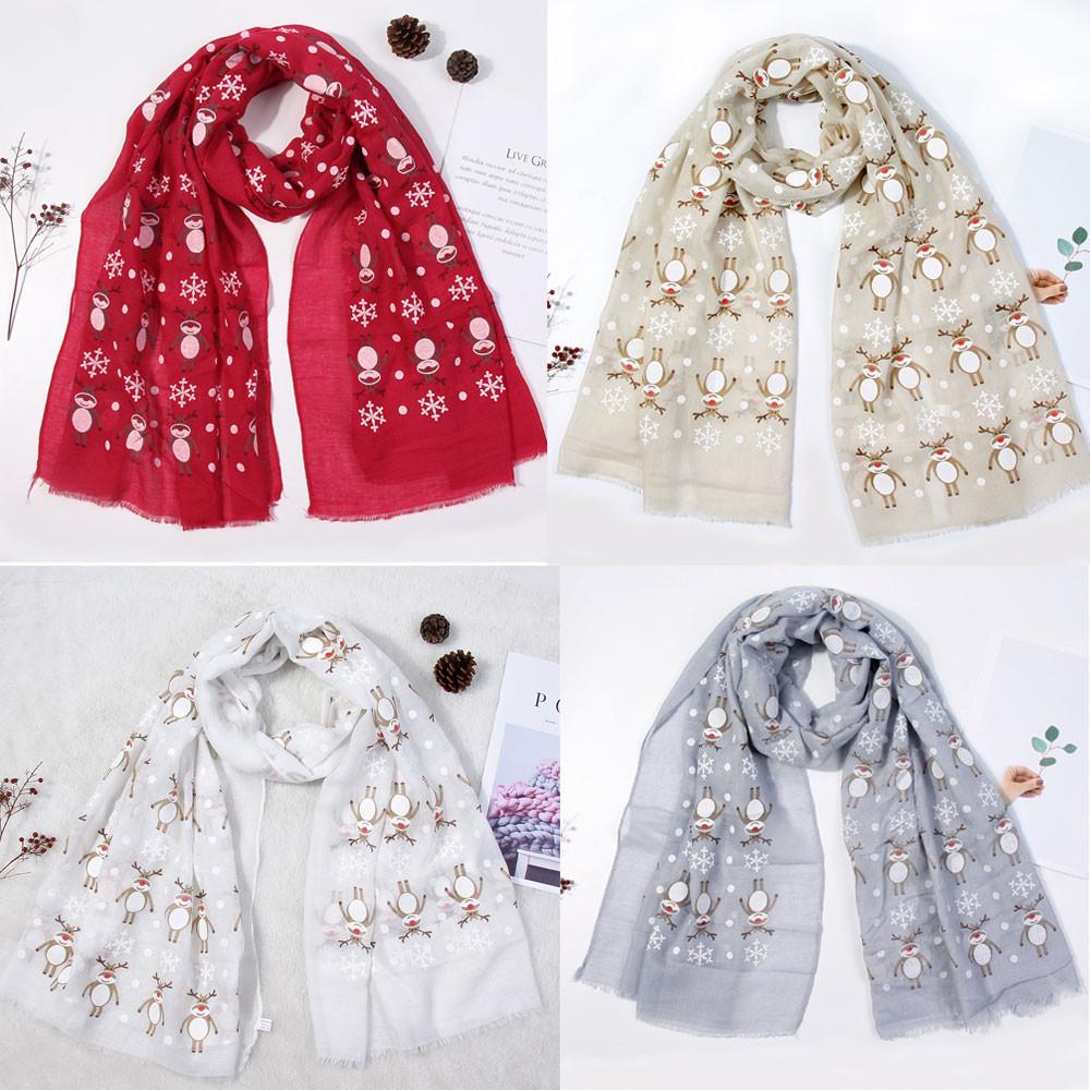 Women Christmas Festive Winter Deer Print Warm Winter Snow Flake Scarf