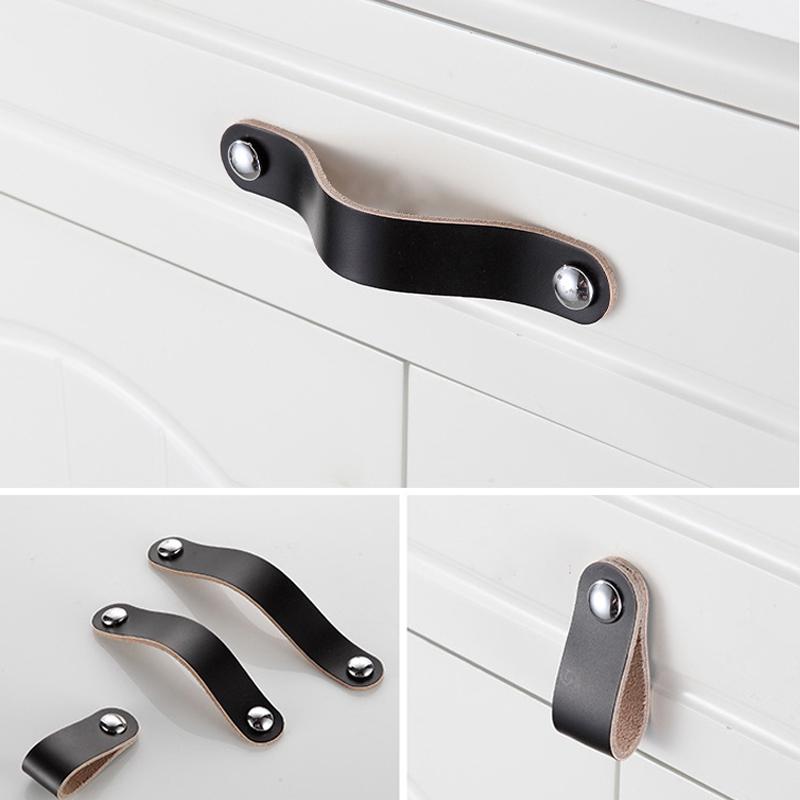 Leather Door Handle Cabinet Drawer Knobs Cupboard PU Leather Pulls Furniture Handles With Screws Furniture Hardware Accessories