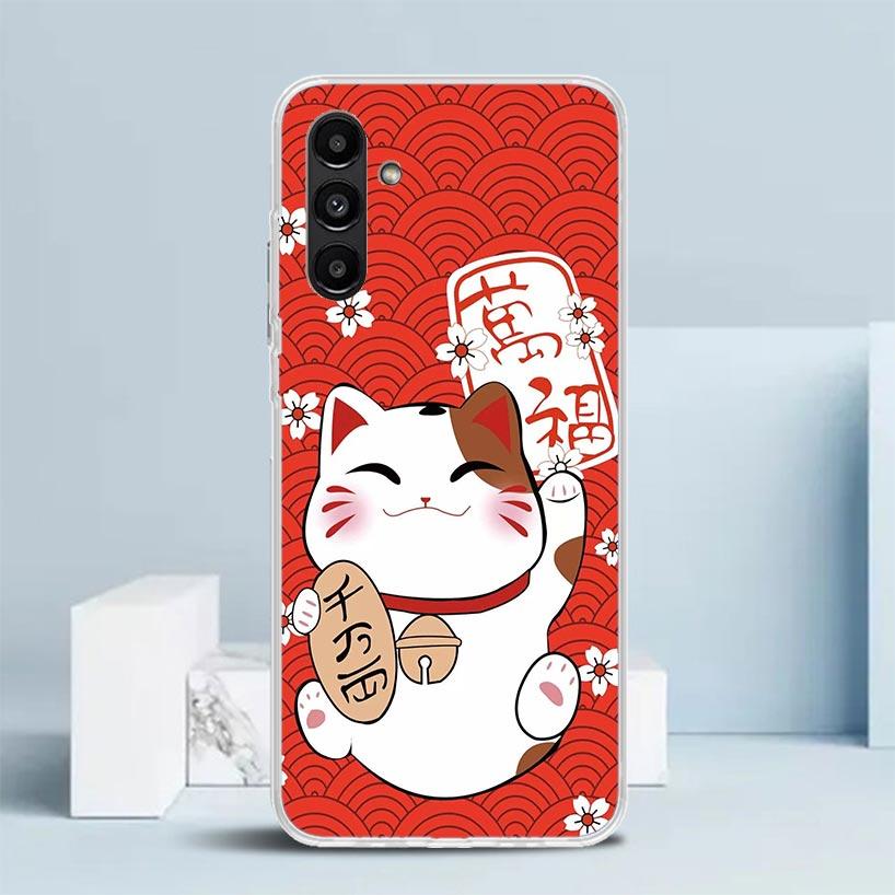 Счастливый Кот Манеки Неко Японский Чехол для Samsung Galaxy A17 A37 A57 A16 A26 A36 A56 A15 A14 A55 Чехол для Телефона A13 A53 A25 A35 A24 A