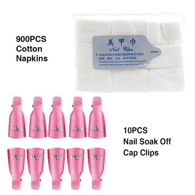 Nail Art Soak Off Cap Clips 600/900 шт. Cutton Pads Средство для снятия УФ-гель-лака Wrap Tool Жидкость для снятия лака Маникюрные инструменты